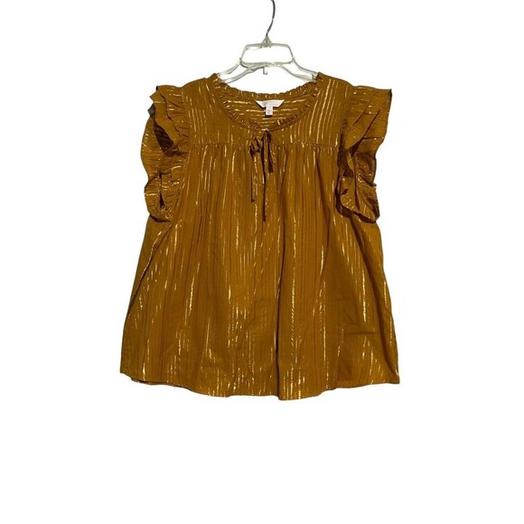 Lauren Conrad Women's Cold Shoulder Ruffled Sleeveless Tie Neck Top Brown Size X - Picture 1 of 4